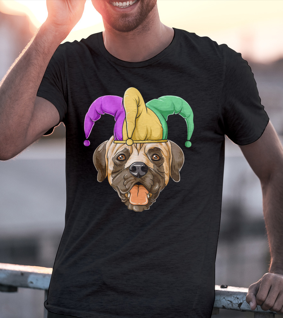 Mardi Gras Carnival Hat Mastiff With Jester Colors T-Shirt