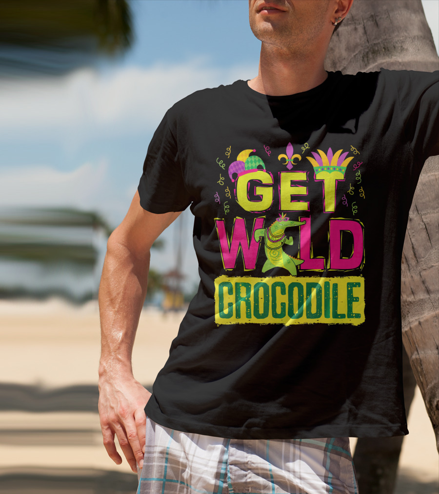 Get Wild Crocodile Mardi Gras Carnival Fleur-de-lis Festive Parade T-Shirt