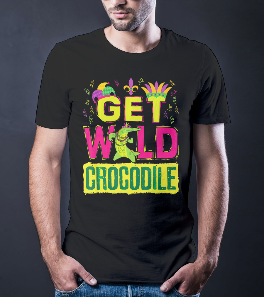 Get Wild Crocodile Mardi Gras Carnival Fleur-de-lis Festive Parade T-Shirt