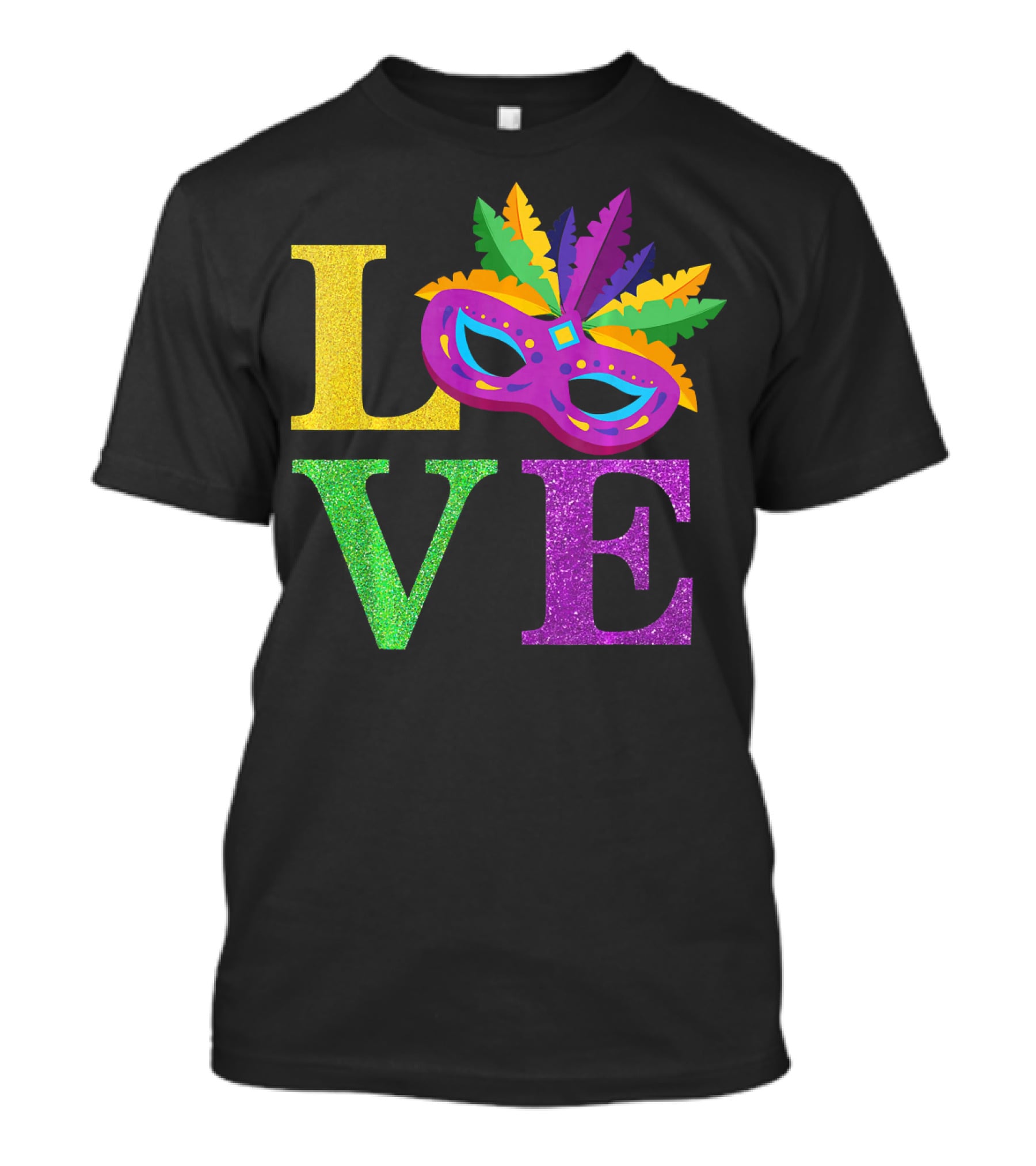 LOVE Mardi Gras Mask Feather Parade Party T-Shirt