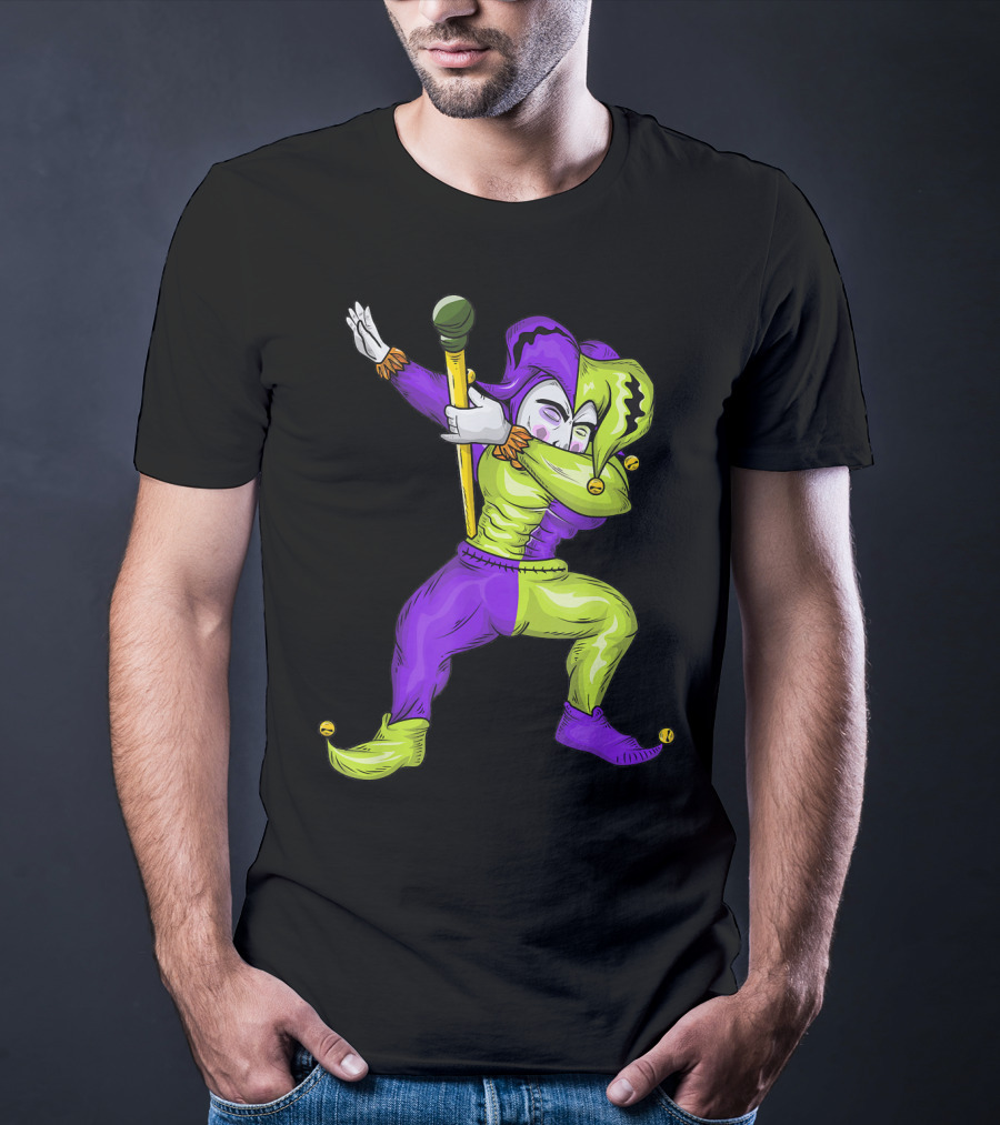 Mardi Gras Dabbing Jester In Purple And Green Carnival T-Shirt