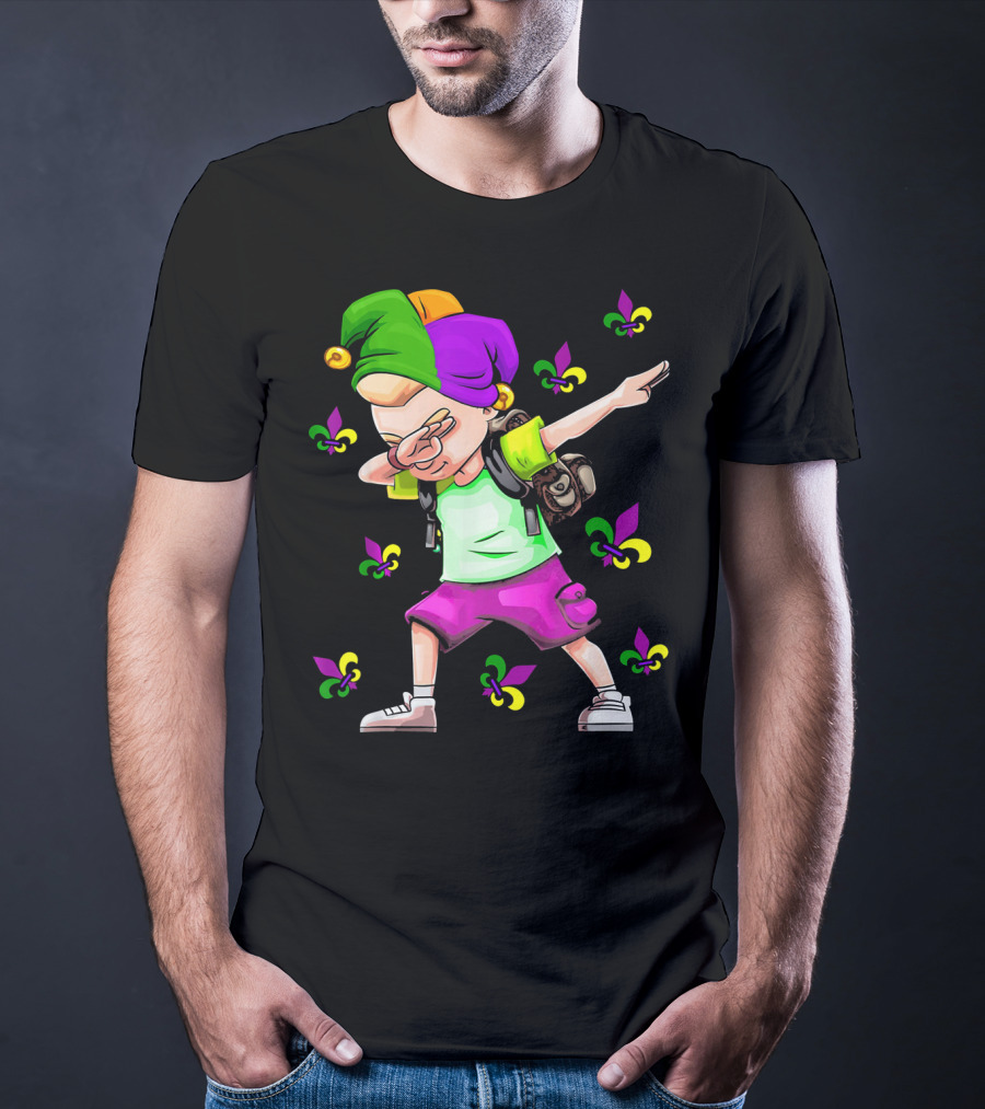 Dabbing Jester With Mardi Gras Fleur-de-Lis New Orleans T-Shirt