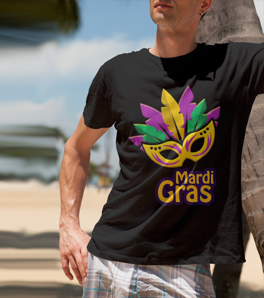New Orleans Mardi Gras Feathered Mask Party T-Shirt