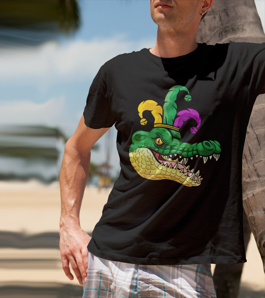 Alligator Head Mardi Gras Jester Hat Gator Clown T-Shirt