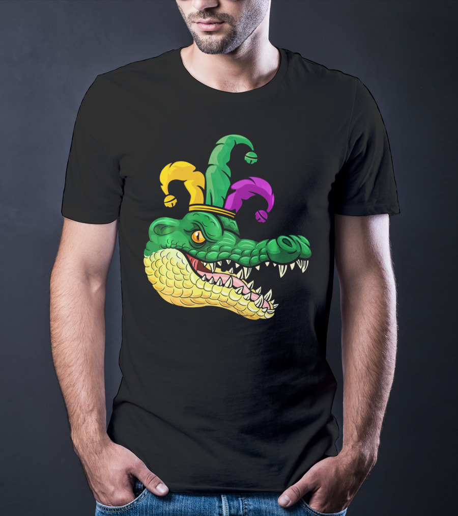 Alligator Head Mardi Gras Jester Hat Gator Clown T-Shirt