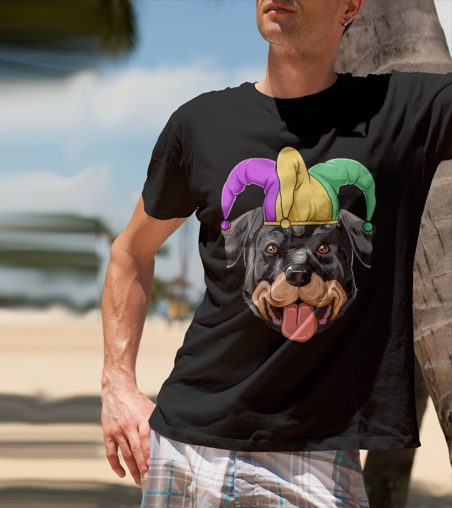 Mardi Gras Rottweiler Carnival Hat Jester Colors T-Shirt