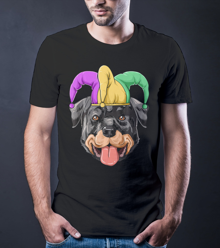 Mardi Gras Rottweiler Carnival Hat Jester Colors T-Shirt