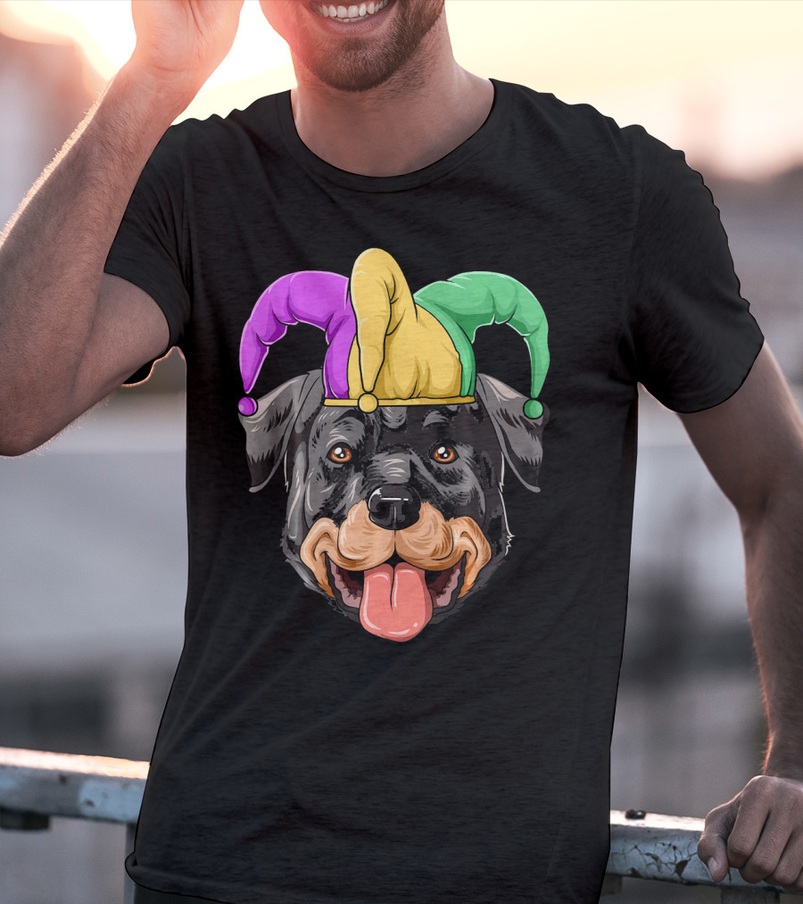 Mardi Gras Rottweiler Carnival Hat Jester Colors T-Shirt