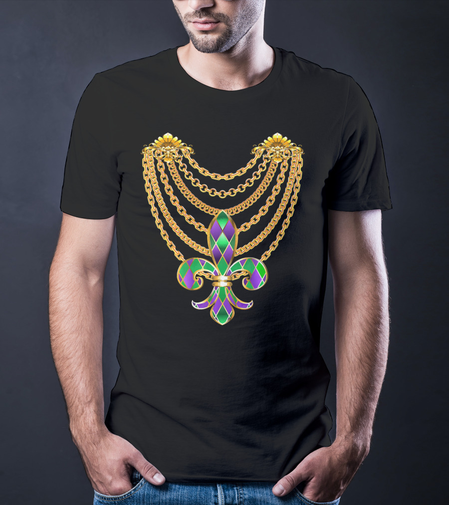 Mardi Gras Fat Tuesday Gold Fleur De Lis Chain T-Shirt