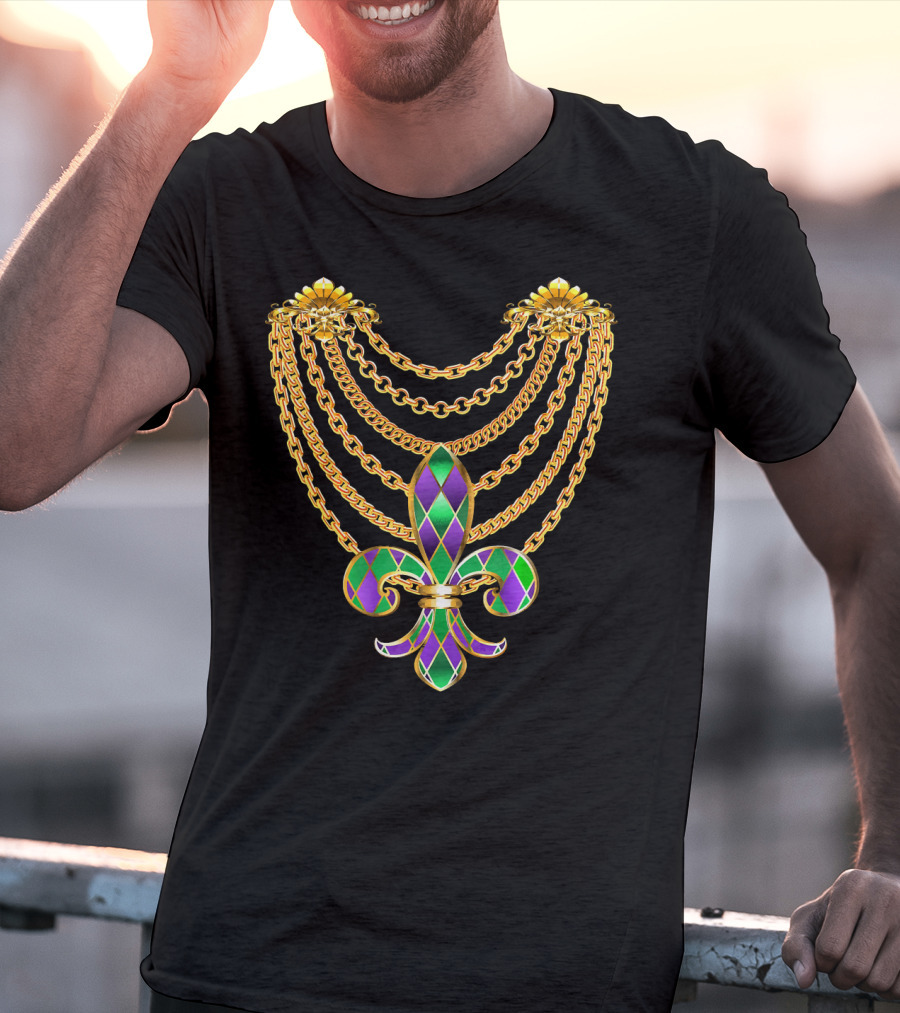 Mardi Gras Fat Tuesday Gold Fleur De Lis Chain T-Shirt