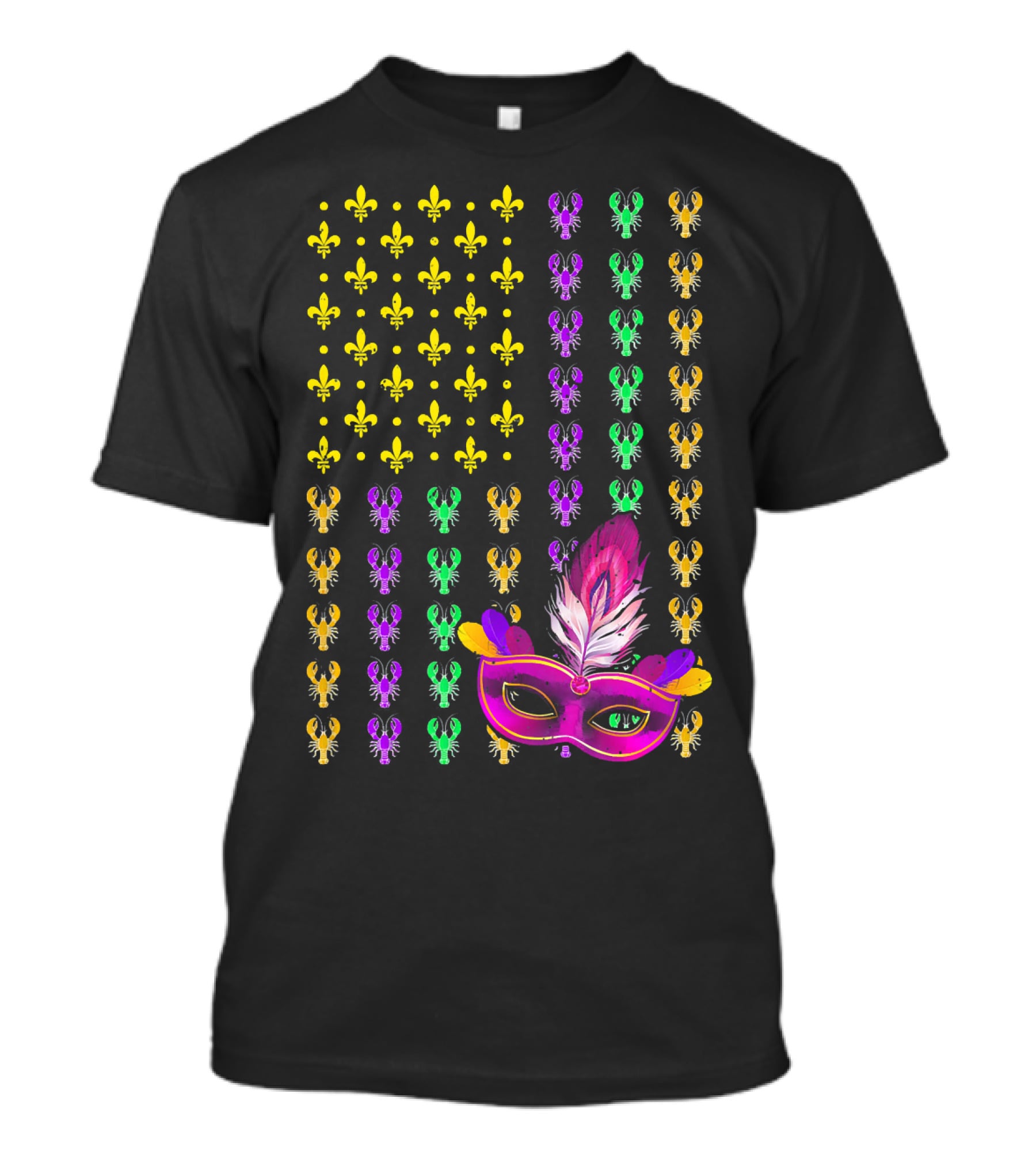 Crawfish Fleur-de-Lis Mardi Gras Mask American Flag T-Shirt