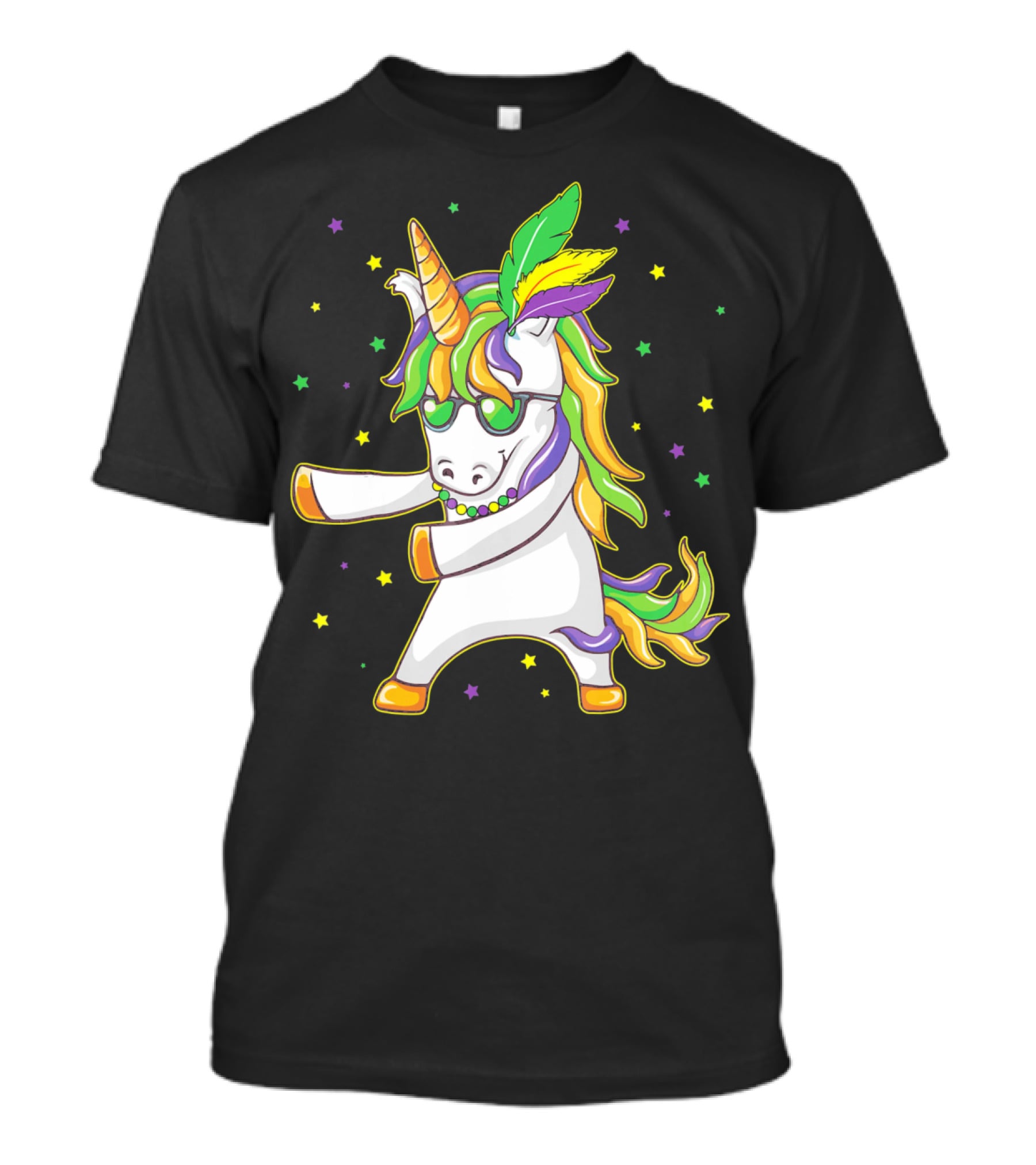Mardi Gras Unicorn Dabbing And Flossing Colorful Festive Dance T-Shirt