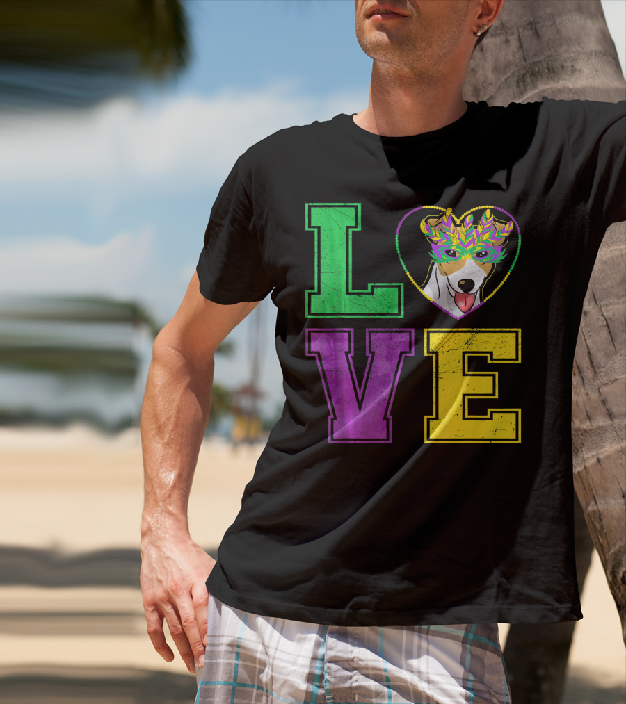 LOVE Jack Russell Terrier Dog Mardi Gras Mask T-Shirt