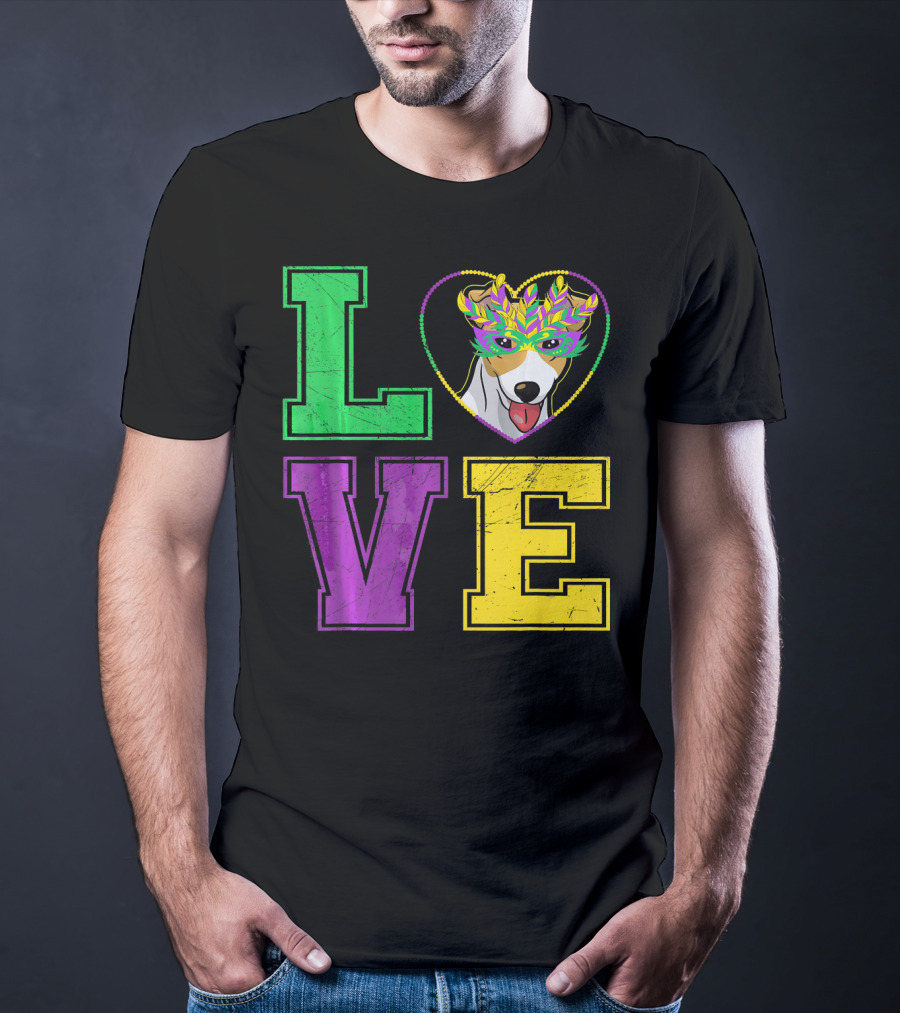 LOVE Jack Russell Terrier Dog Mardi Gras Mask T-Shirt