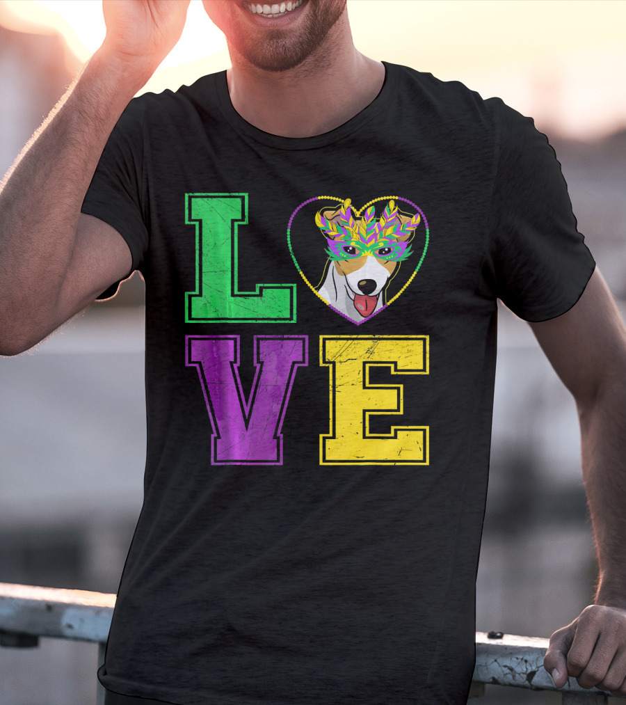 LOVE Jack Russell Terrier Dog Mardi Gras Mask T-Shirt
