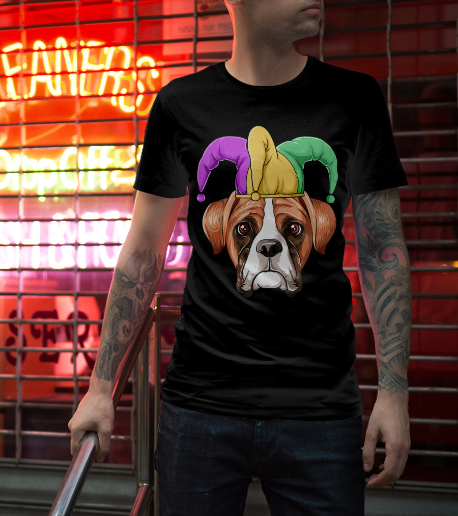 Mardi Gras Jester Hat Boxer Dog Carnival T-Shirt