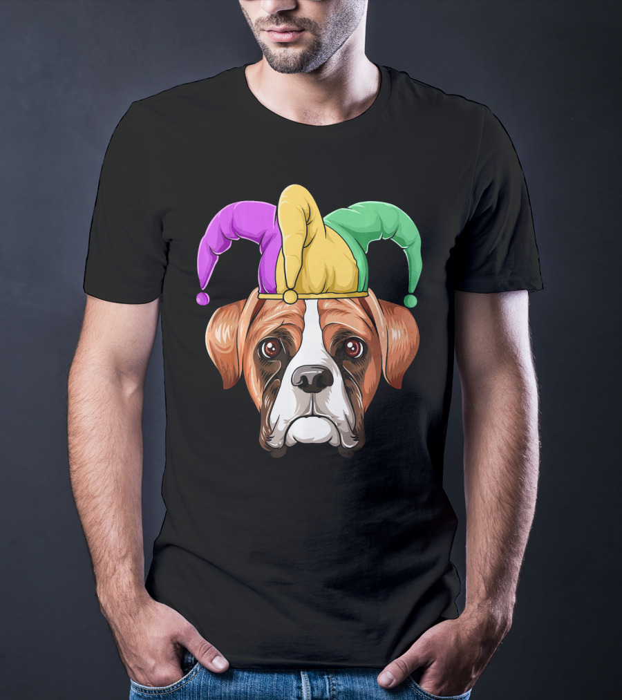 Mardi Gras Jester Hat Boxer Dog Carnival T-Shirt
