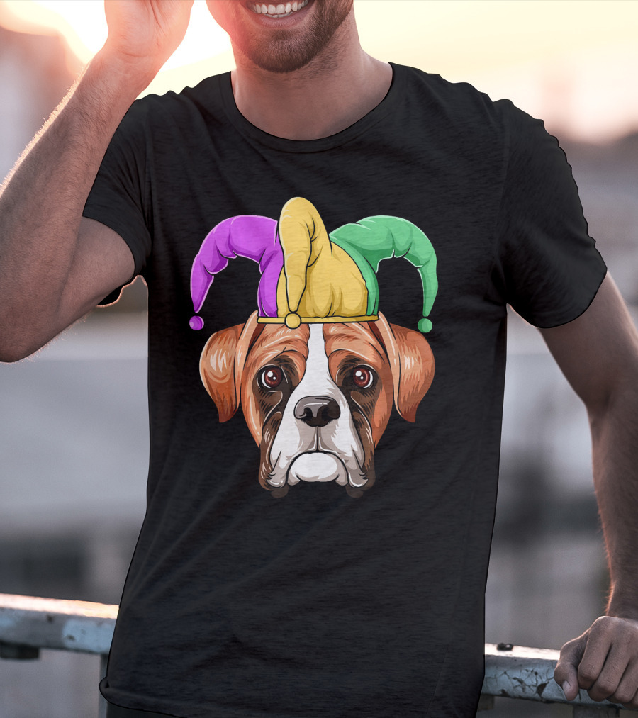 Mardi Gras Jester Hat Boxer Dog Carnival T-Shirt