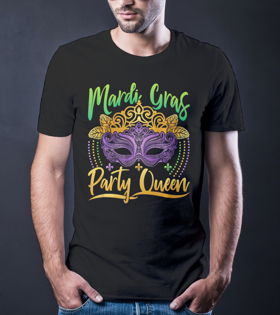 Mardi Gras Party Queen Mask Crown Fleur De Lis T-Shirt