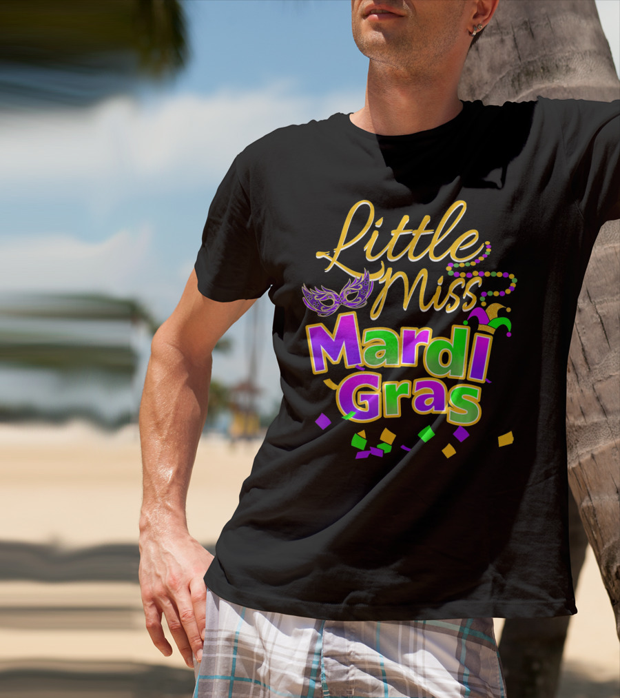 Little Miss Mardi Gras Mask Beads Confetti T-Shirt