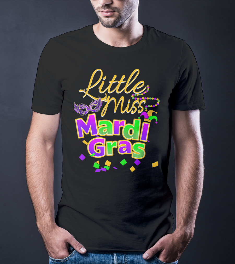 Little Miss Mardi Gras Mask Beads Confetti T-Shirt