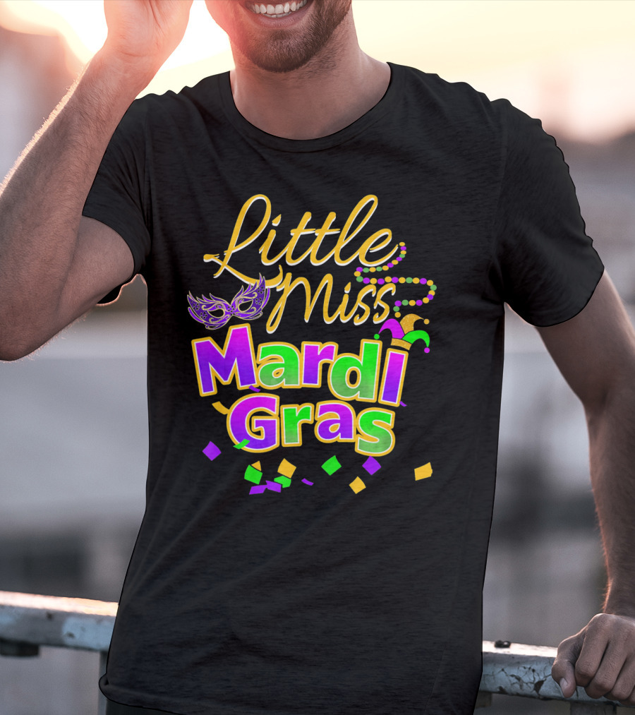 Little Miss Mardi Gras Mask Beads Confetti T-Shirt