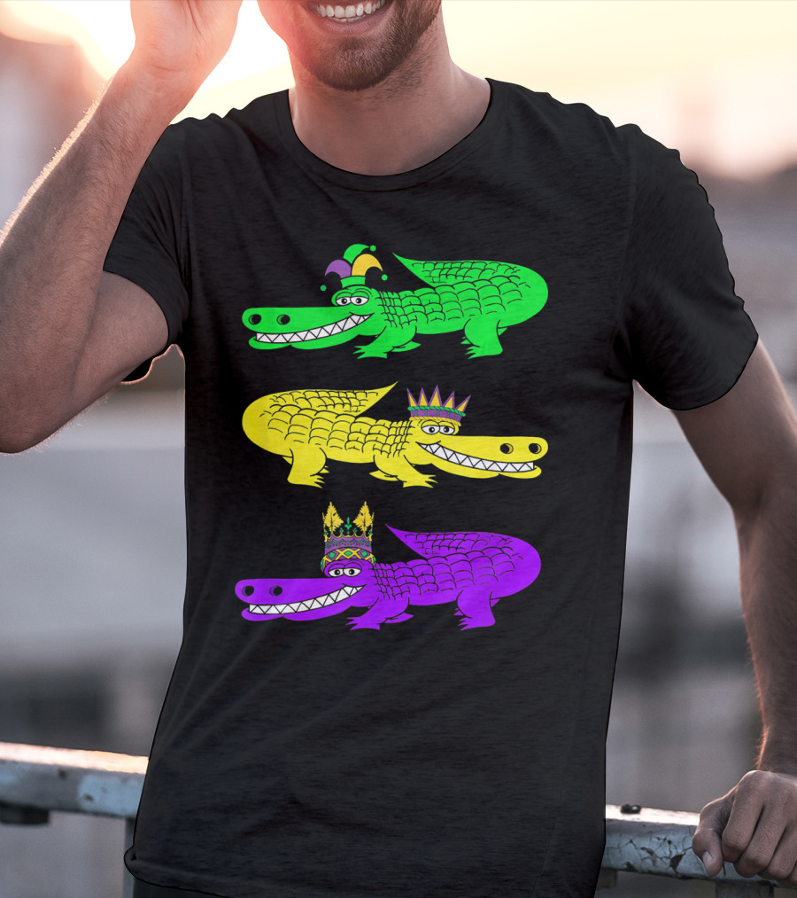 Alligator Crocodile Mardi Gras Festival Jester Kings T-Shirt