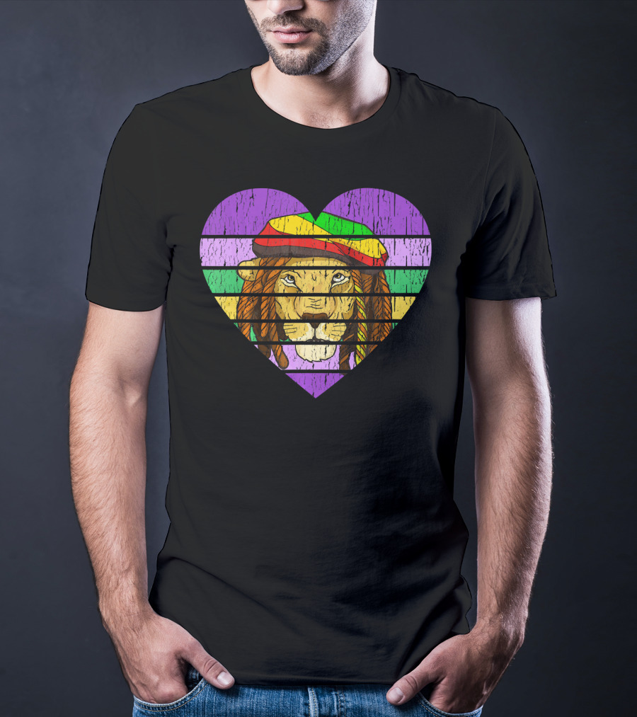 Mardi Gras Lion Rasta Heart Vintage Carnival T-Shirt