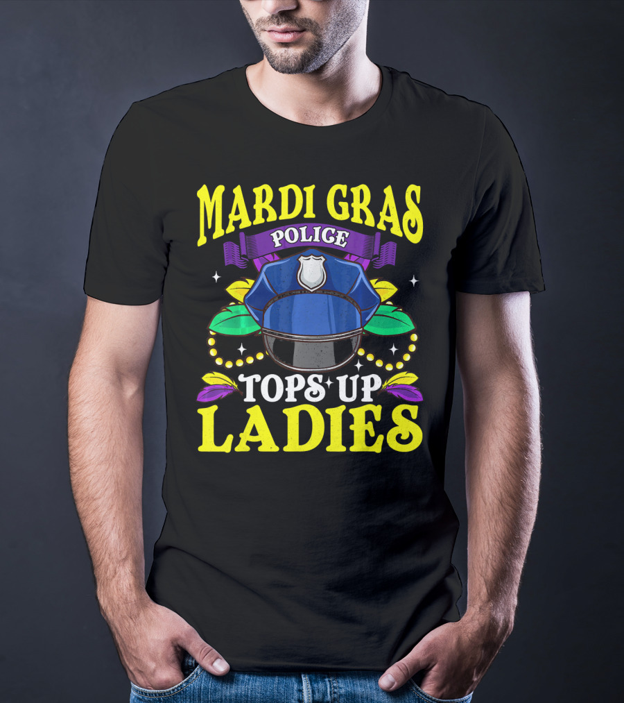 Mardi Gras Police Tops Up Beads Ladies Hat Feathers T-Shirt
