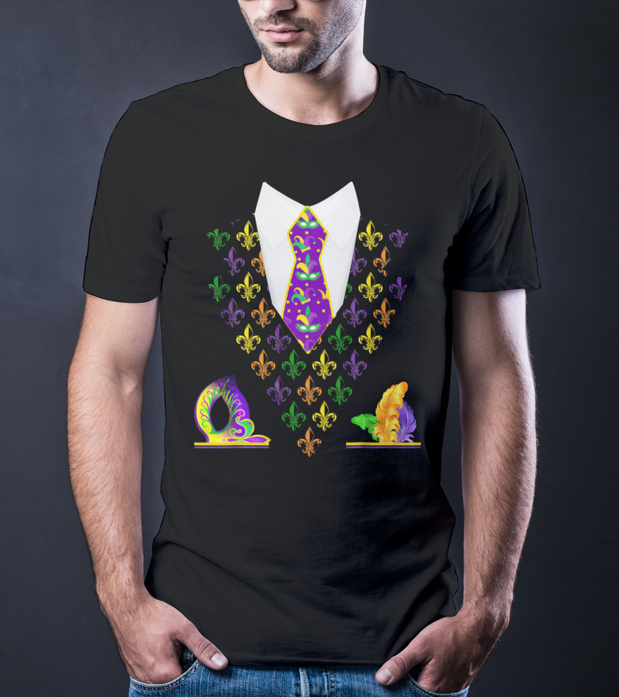 Mardi Gras Vest Costume Funny Vest With Fleur-de-lis And Mask T-Shirt