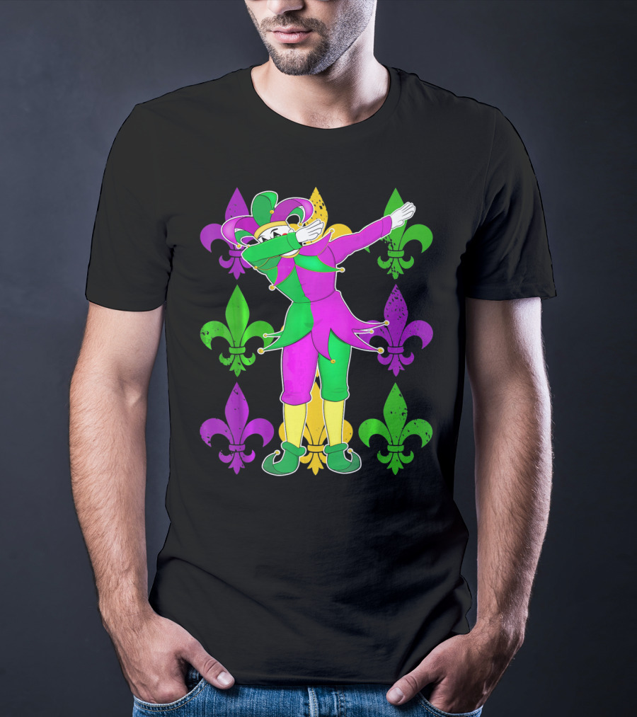 Mardi Gras Dabbing Fleur De Lis Jester Costume Fleur De Lis T-Shirt