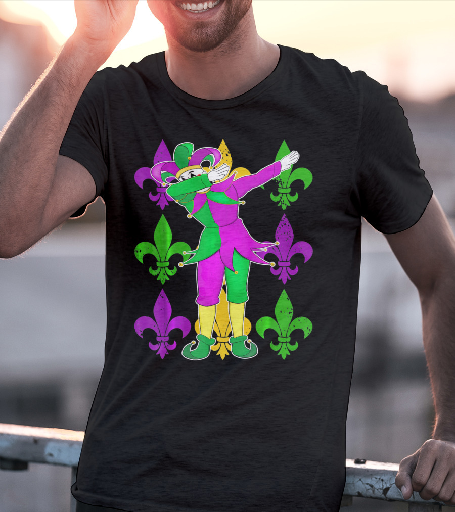 Mardi Gras Dabbing Fleur De Lis Jester Costume Fleur De Lis T-Shirt