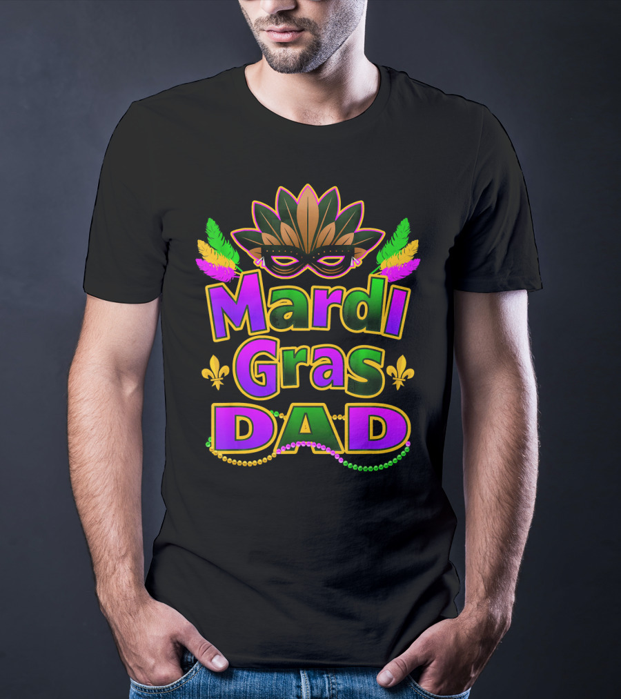 Mardi Gras Dad New Orleans Festive Masked T-Shirt
