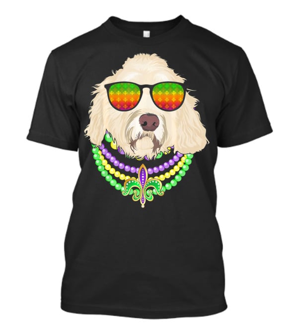 Goldendoodle In Beads And Shades Mardi Gras Fleur-de-Lis T-Shirt
