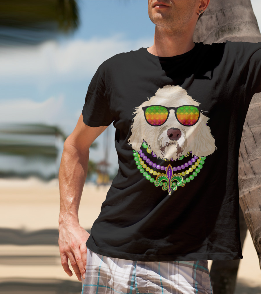 Goldendoodle In Beads And Shades Mardi Gras Fleur-de-Lis T-Shirt