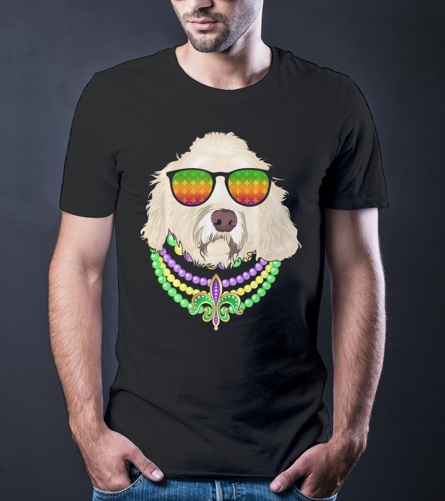 Goldendoodle In Beads And Shades Mardi Gras Fleur-de-Lis T-Shirt