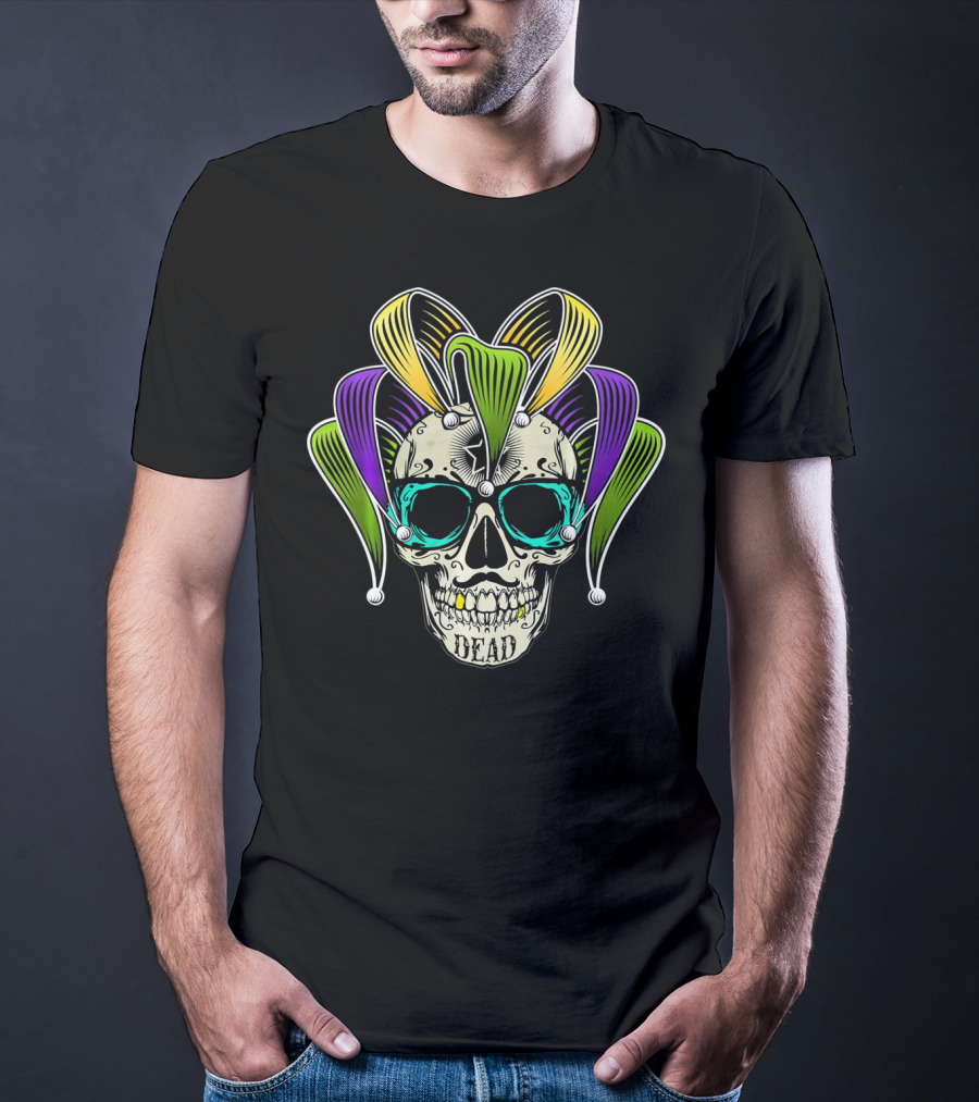 Mardi Gras Jester Skull Dead Clown Horror T-Shirt