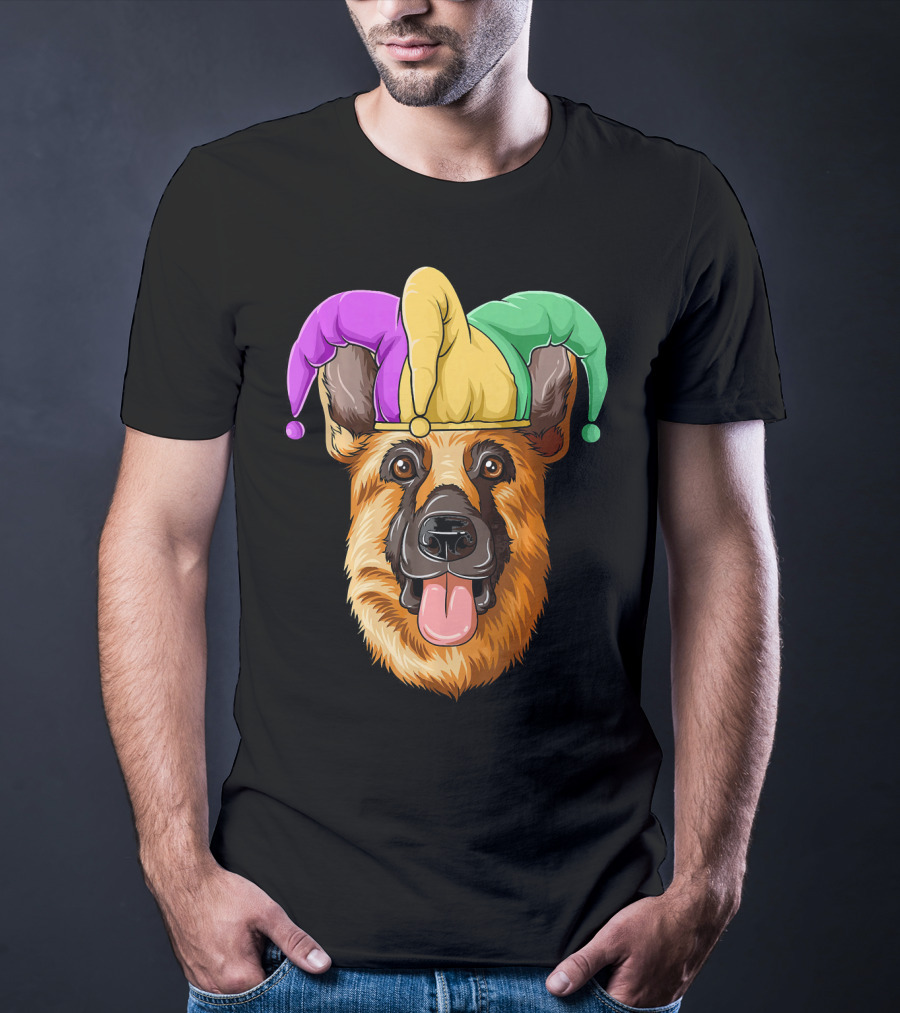 Mardi Gras German Shepherd Jester Hat Carnival T-Shirt