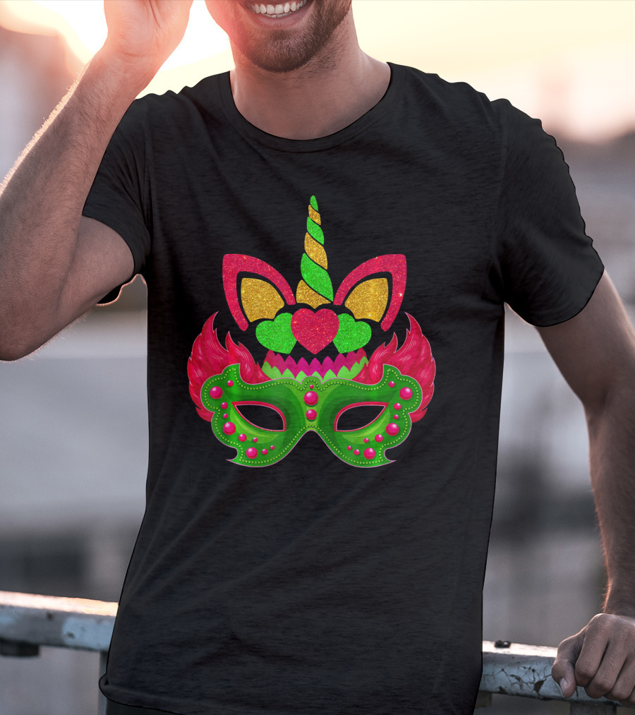 Carnival Jester Mask Unicorn Face Mardi Gras Mardi Gras T-Shirt