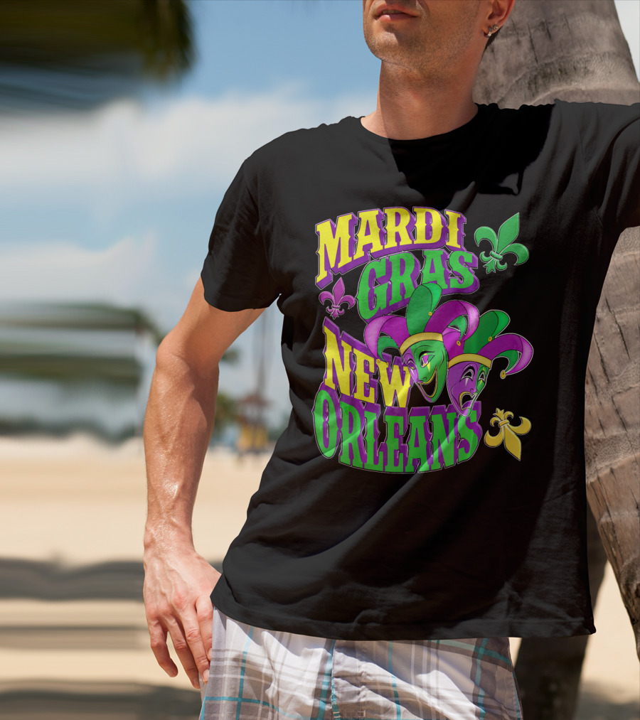 Mardi Gras Masks New Orleans Fleur-de-Lis Parade T-Shirt