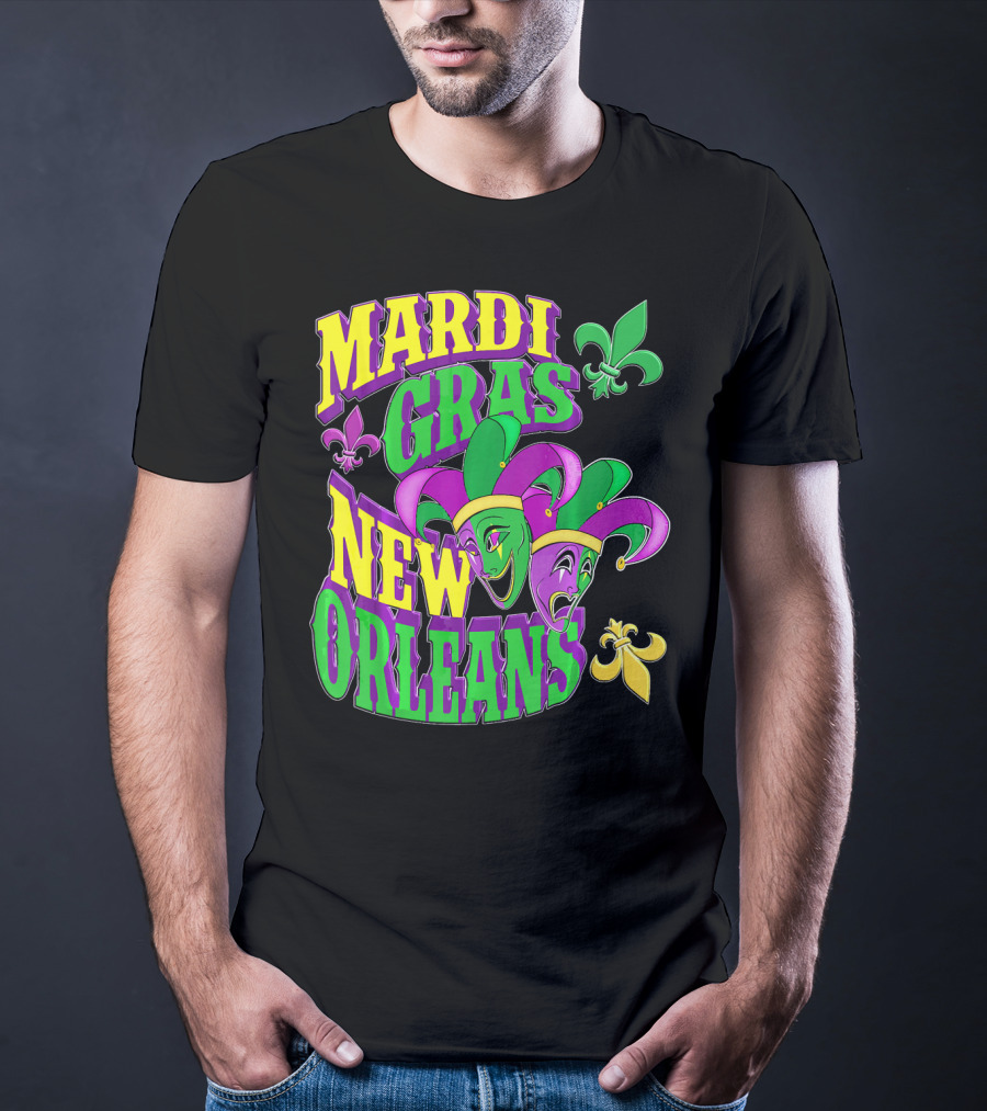 Mardi Gras Masks New Orleans Fleur-de-Lis Parade T-Shirt