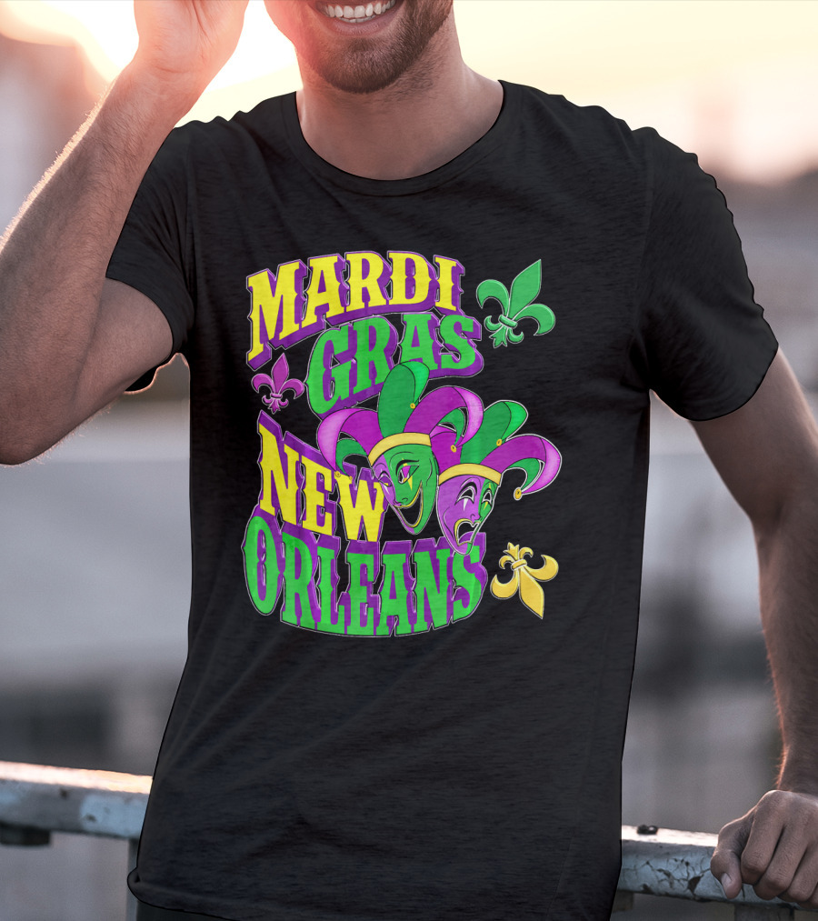 Mardi Gras Masks New Orleans Fleur-de-Lis Parade T-Shirt