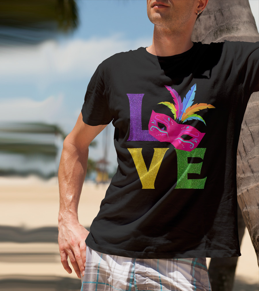 Love Colorful Carnival Feathered Mask Party T-Shirt