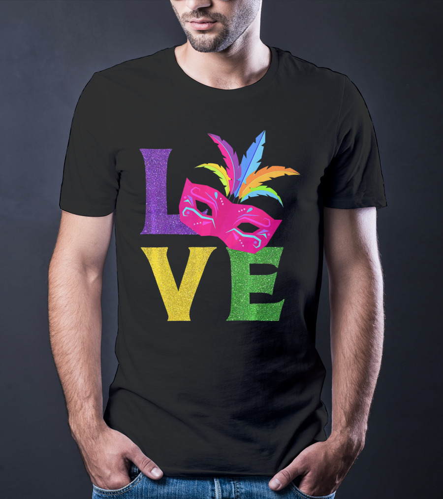 Love Colorful Carnival Feathered Mask Party T-Shirt