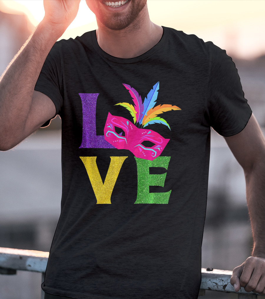 Love Colorful Carnival Feathered Mask Party T-Shirt