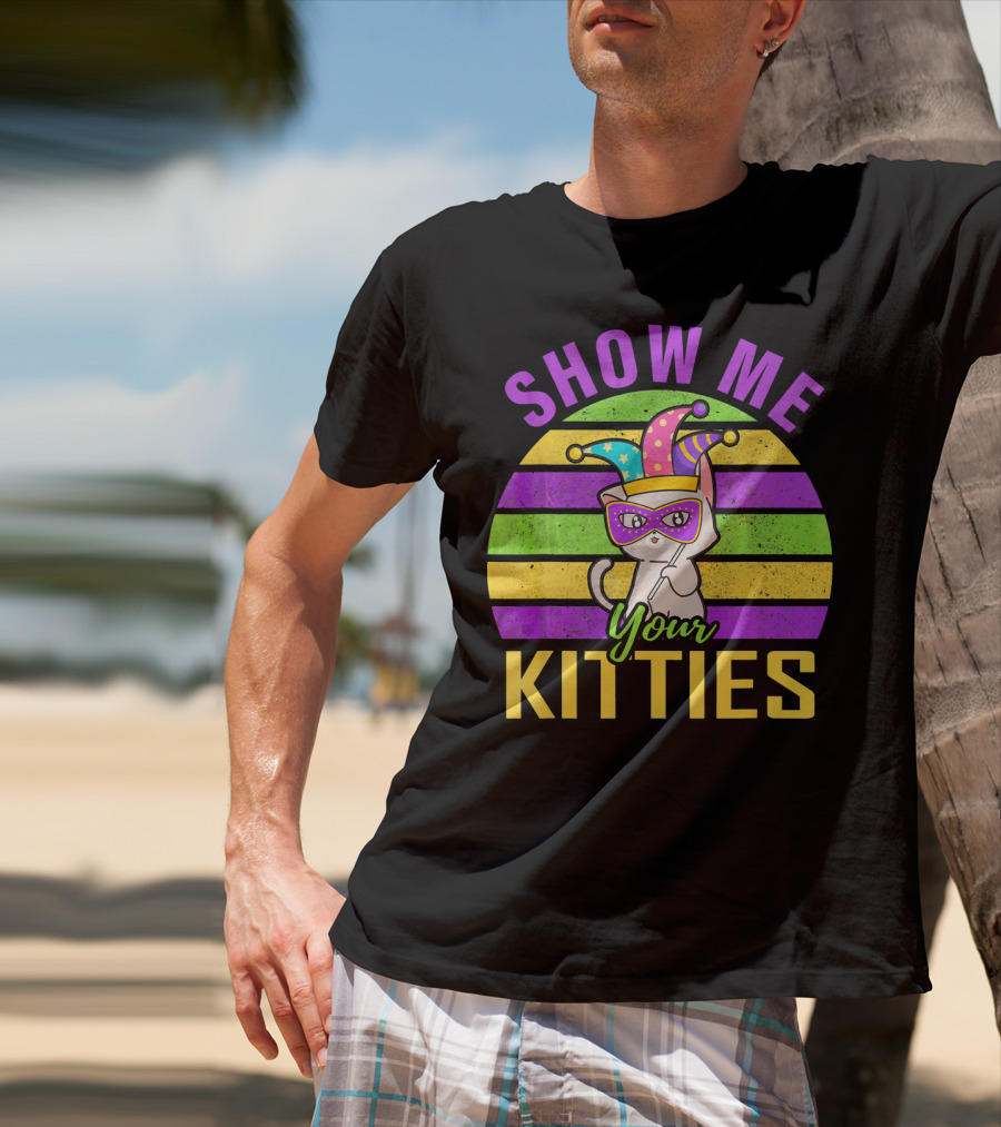 Show Me Your Kitties Mardi Gras Cat Mask Hat T-Shirt