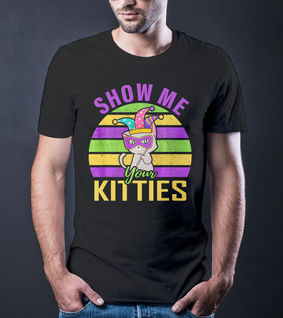 Show Me Your Kitties Mardi Gras Cat Mask Hat T-Shirt
