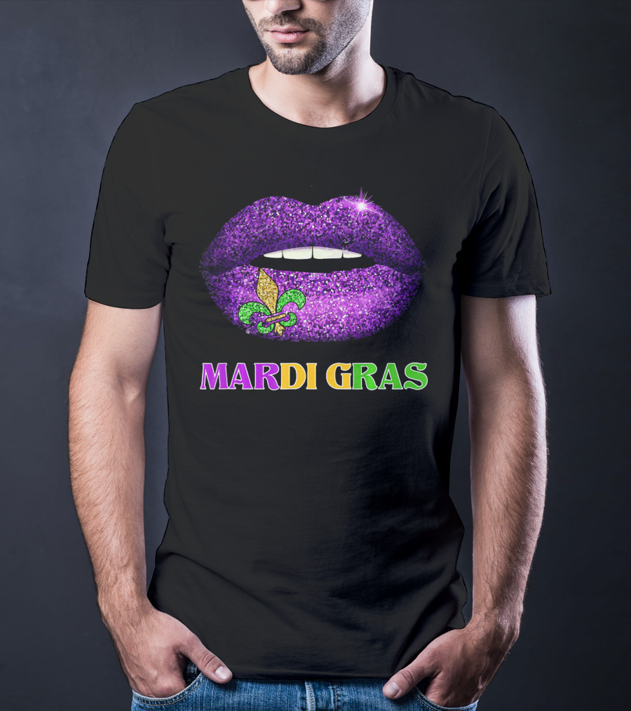 Mardi Gras Purple Lips Fleur-de-Lis Costume T-Shirt