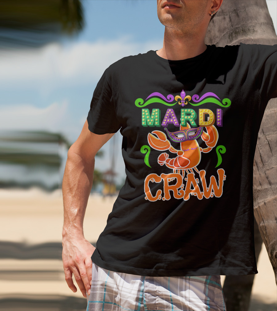 Mardi Gras Craw New Orleans Crab Mask Fleur-de-Lis T-Shirt
