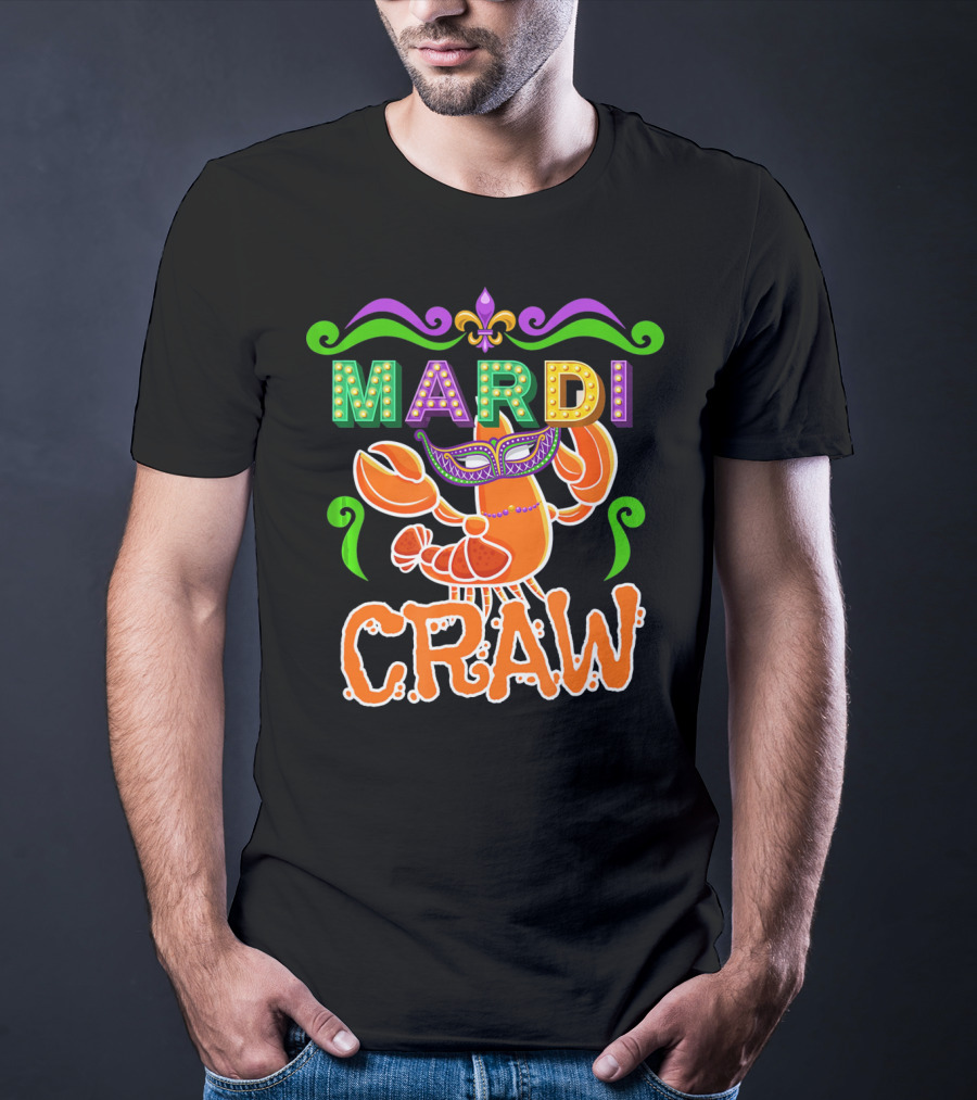 Mardi Gras Craw New Orleans Crab Mask Fleur-de-Lis T-Shirt